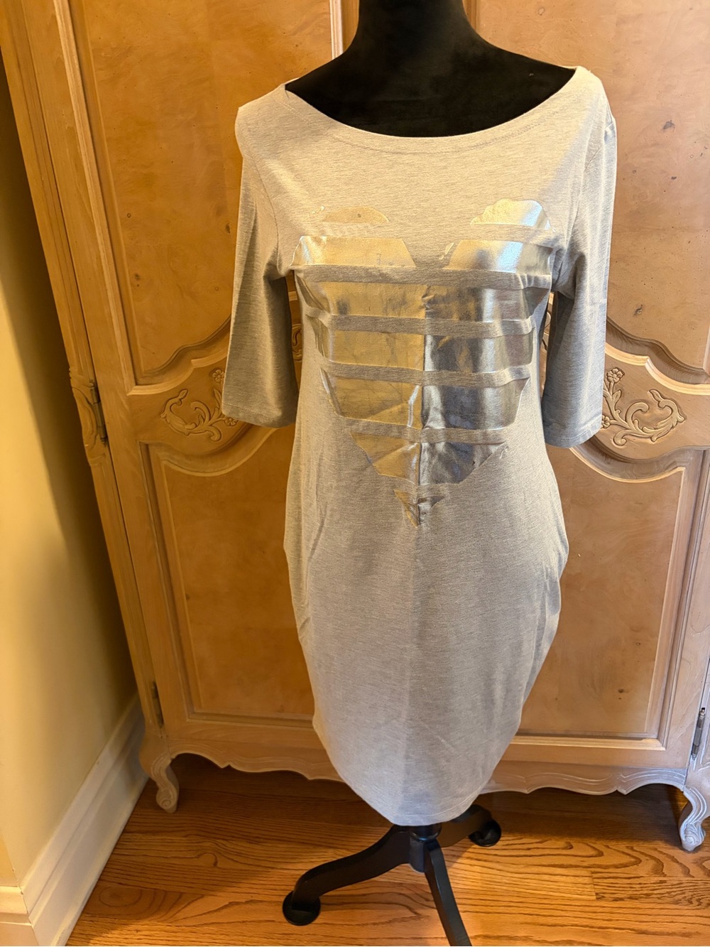 Light Gray Metallic Heart Shift Dress